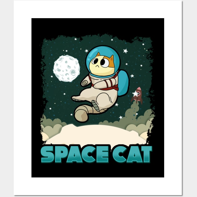 Adorable Space Cat Cute Kitty Astronaut Exploring Wall Art by theperfectpresents
